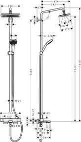 Sistem de cada/dus termostatic Hansgrohe Croma E 280, 1 jet, crom -  27687000