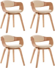 vidaXL Scaune de bucătărie, 4 buc, crem, lemn curbat & piele ecologică