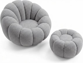 Fotoliu pivotant de design BLOOM cu taburet, gri