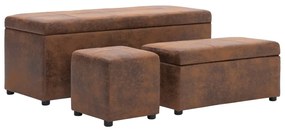 281329 vidaXL Bănci cu taburete, 3 buc., maro, piele întoarsă ecologică