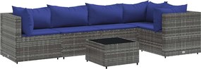 vidaXL Set mobilier de grădină cu perne, 6 piese, gri, poliratan