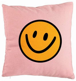 Perna Decorativa, Model Smiley Face 2, 40x40 cm, Roz, Husa Detasabila, Burduf