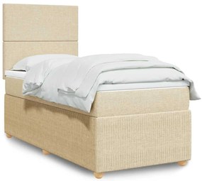 vidaXL Pat box spring cu saltea, crem, 80x200 cm, textil