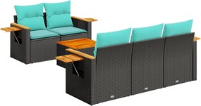 vidaXL Set canapele de grădină cu perne, 6 piese, negru, poliratan