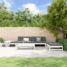 3186117 vidaXL Set mobilier de grădină cu perne, 5 piese, alb, lemn masiv