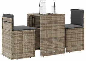 vidaXL Set bistro cu perne, 3 piese, bej, poliratan