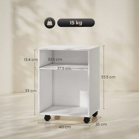 HOMCOM Dulap pentru Imprimantă cu Roți și 2 Rafturi 40x35x55.5 cm, Alb | Aosom Romania