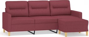 vidaXL Canapea cu 3 locuri și taburet, roșu vin, 180 cm, textil