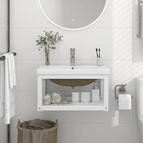 3101380 vidaXL Cadru lavoar baie cu chiuvetă încorporată, alb, fier