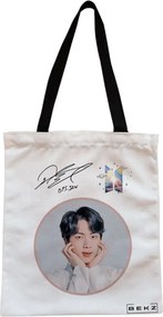 Sacosa de Panza pentru Cumparaturi, Geanta Tote, model BTS Jin, Cu fermoar, 38x34.5 cm, Alba, BEKZ®