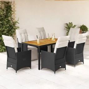 vidaXL Set mobilier de grădină cu perne, 7 piese, negru, poliratan
