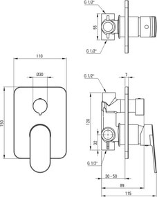 🚿 Baterie duș încastrată ALPINIA, cu comutator, finisaj nero – Cod BGA_N44P