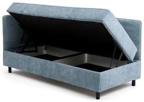 Pat albastru tapițat cu spațiu de depozitare cu saltea 90x200 cm Avela – Bonami Selection