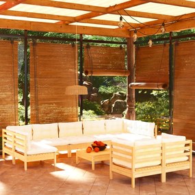 3097253 vidaXL Set mobilier grădină cu perne crem, 10 piese, lemn masiv de pin
