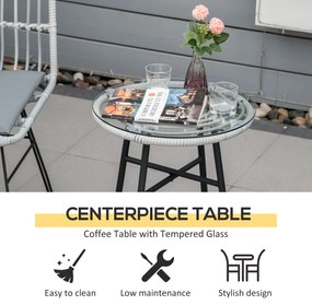 Outsunny Set Mobilier Grădină 3 Piese din Ratan, Salon Exterior cu Măsuță de Cafea și Scaune, Ideal pentru Spații Deschise, Gri | Aosom Romania