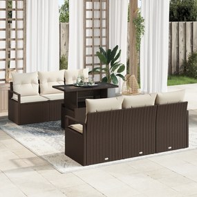 vidaXL Set de canapele pentru grădină cu pernă 7 pcs maro și crem