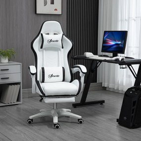 Vinsetto Scaun Gaming Reglabil pe Înălțime, Rabatabil și cu Suport pentru Picioare, Alb | Aosom Romania