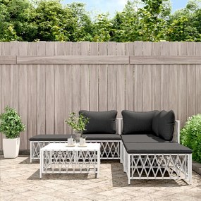 3186880 vidaXL Set mobilier de grădină, 6 piese, cu perne, alb, oțel