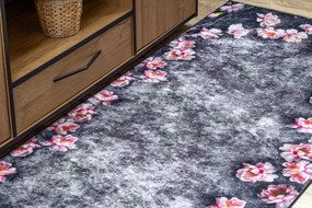 ANDRE 28170 covor lavabil Flori anti-alunecare - gri / roz