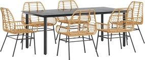 vidaXL Set de sufragerie de grădină 7 piese sticlă maro din poli ratan