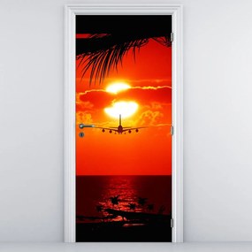 Fototapet pentru ușă - Apus de soare si avion (95x205cm)