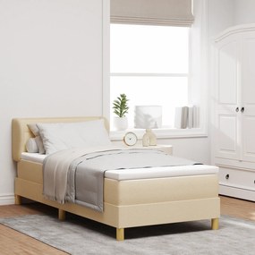 Pat Box Spring vidaXL cu Saltea Crem 90x200 cm Fabric