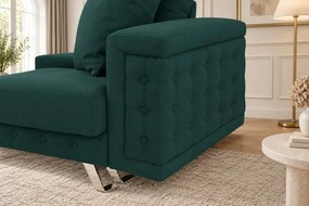 Canapea extensibilă Rosalia din stofă, verde, picioare argintii, cu ladă de depozitare