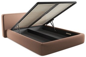 Pat matrimonial roz deschis tapițat cu spațiu de depozitare cu somieră 160x200 cm Kiana – Makamii