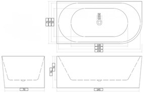 Cada baie freestanding cu montare pe colt 150 x 75 cm, dreapta, Bella Casa Ciri Dreapta, 1500x750 mm