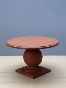 Masă de dining rotundă din teracotă, cu picior central sculptat, roșu cărămiziu, finisaj mat cu textură granulată, 117×72 cm, „Locanda"