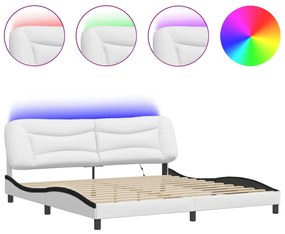 3213961 vidaXL Cadru de pat cu lumini LED alb/negru 200x200 cm piele ecologică