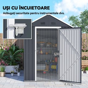 Outsunny Magazie de Grădină din Oțel Galvanizat și PP cu 4 Guri de Aerisire și Fereastră, 259x171x222 cm, Gri și Alb | Aosom Romania