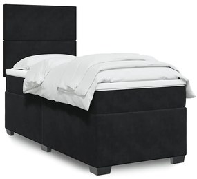 vidaXL Pat box spring cu saltea, negru, 80x200 cm, catifea