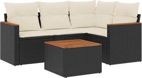 vidaXL Set mobilier de grădină cu perne, 5 piese, negru, poliratan