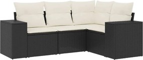 vidaXL Set mobilier de grădină cu perne, 4 piese, negru, poliratan