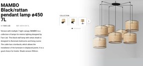 Lustra suspendata cu 7 pendule design natural MAMBO 45cm negru/ratan