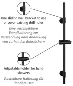 Tijă de duș neagră de montat pe perete din oțel inoxidabil 66 cm Basic – Wenko