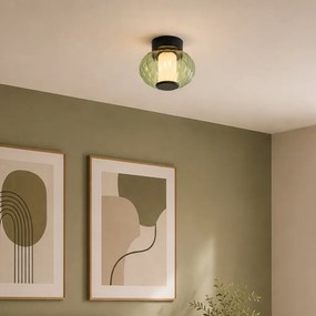 Plafonieră de design neagră 18cm cu sticlă verde, inclusiv LED reglabil în 3 trepte - Margherite