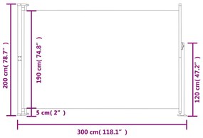 Copertina laterala retractabila de terasa, gri, 200x300 cm Gri, 200 x 300 cm