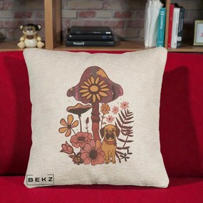 Perna Decorativa Ciuperca Caine Boho, 40x40 cm, Bej Canapea, Husa Detasabila, Perna Inclusa, BEKZ®