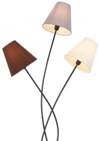 Lampă de podea design negru cu nuanțe de țesătură cu 3 lumini - Melis