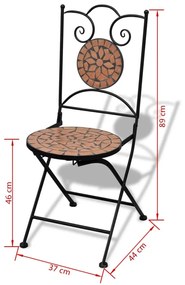 Set mobilier bistro, 3 piese, caramiziu, placi ceramice Terracota, Rotund, 3