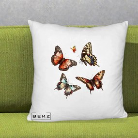 Perna Decorativa Colectie Fluturi Multicolori, 40x40 cm, Alb Pufos, Husa Detasabila, Perna Inclusa, BEKZ®
