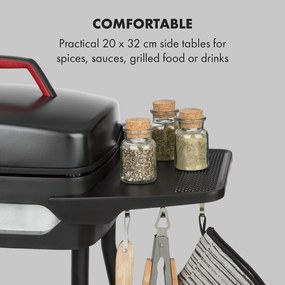 Gatsby, grill electric, 2000 W, grilaj antiaderent, măsuțe laterale, negru