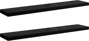 vidaXL Rafturi de perete, 2 buc. negru extralucios 120x23,5x3,8 cm MDF