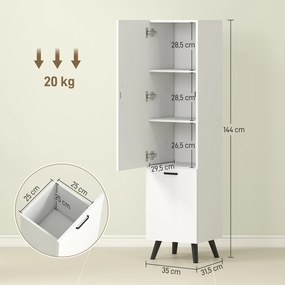HOMCOM Coloană Înaltă pentru Baie cu Uși și Rafturi Coș pentru Rufe Murdare în Spații Reduse 35x31,5x144 cm Alb | Aosom Romania