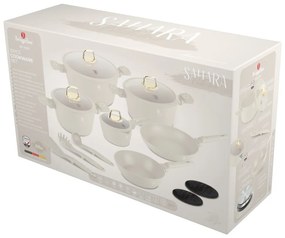 RESIGILAT - Set oale si tigai cu capace 15 piese Sahara Collection Berlinger Haus BH 8081, crem, antiaderente, curatare usoara, inductie, design