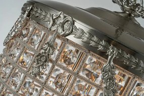 Candelabru din metal, argintiu, cu cristale din sticlă, 65 x 38 cm, „Empire”