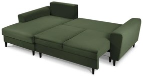 Colțar extensibil cu tapițerie reiată și șezlong pe partea stângă Micadoni Home Moghan, verde
