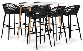 Set mobilier de bar, 7 piese, alb si negru Alb si negru, 7